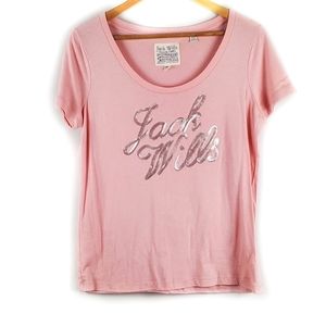 Jack Wills Pink Sequin Short Sleeve Tee Size 6